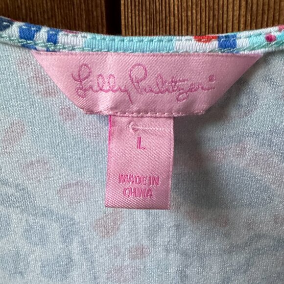 EUC Lilly Pulitzer BELLINA WRAP DRESS Shell Me About It Blue Pink Women's Large - Picture 3 of 12